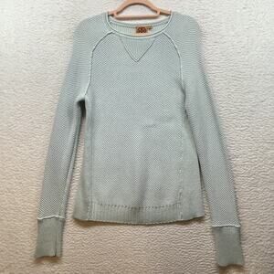 Tory Burch Sweater Womens Medium Blue Waffle Knit Pullover Crewneck Textured